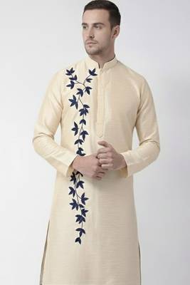 Light golden embroidered dupion silk kurta 1