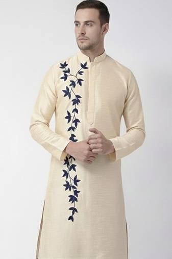 Light golden embroidered dupion silk kurta