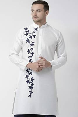 White  embroidered dupion silk kurta 1