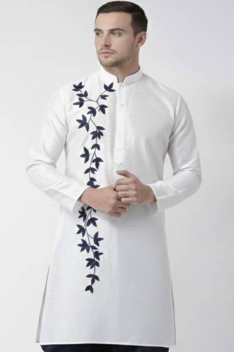 White  embroidered dupion silk kurta
