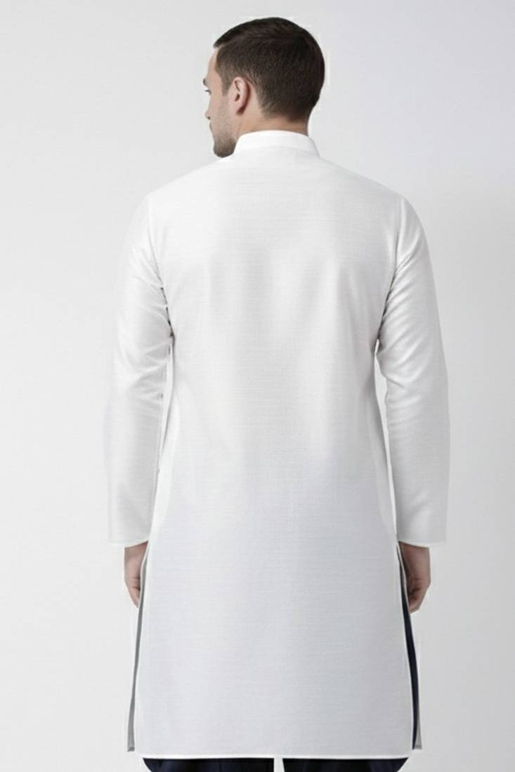 White  embroidered dupion silk kurta