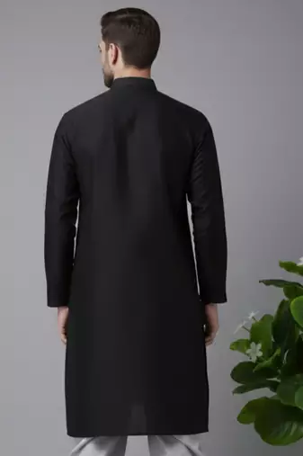 Black embroidered dupion silk kurta
