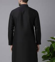 Black embroidered dupion silk kurta