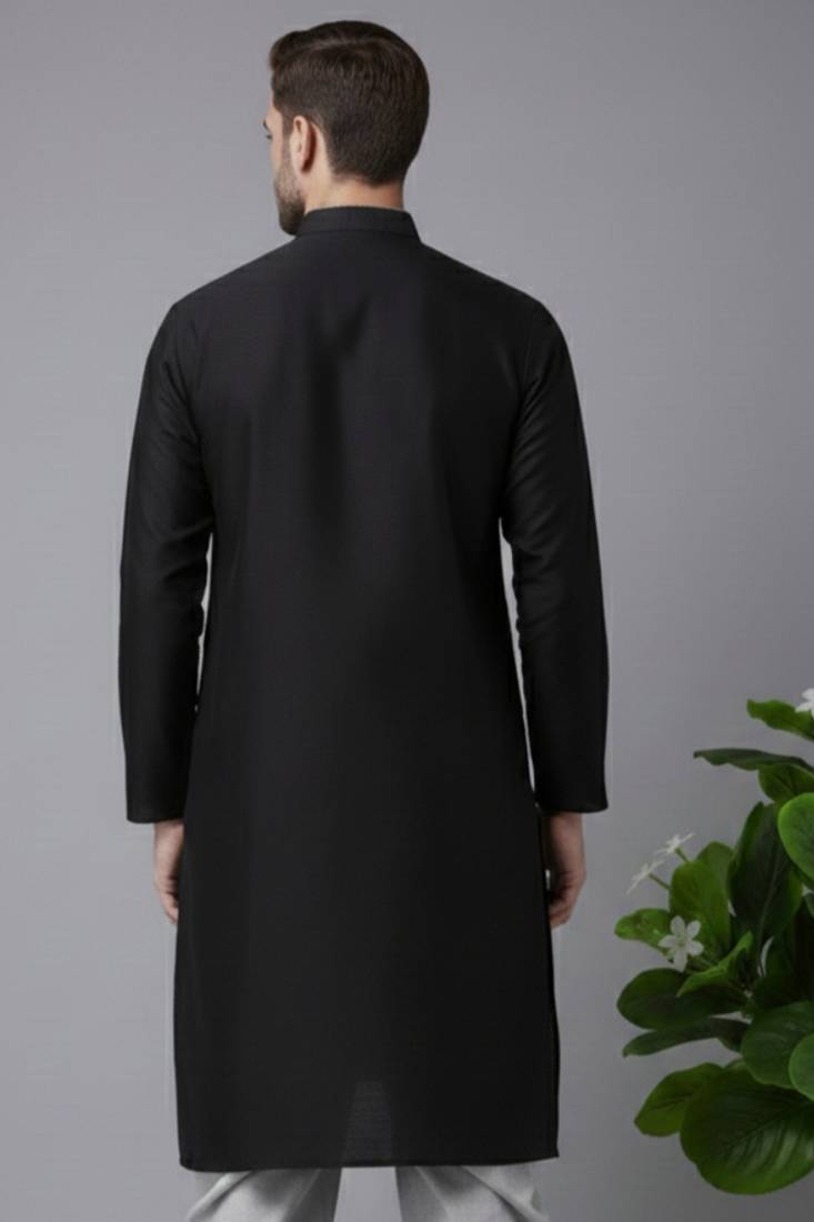 Black embroidered dupion silk kurta
