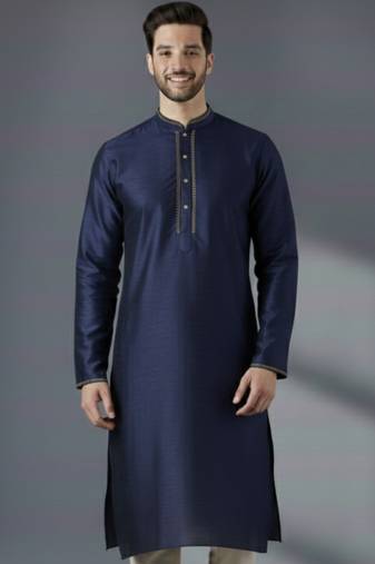 Navy dupion silk kurta