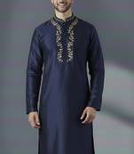Navy embroidered dupion silk kurta