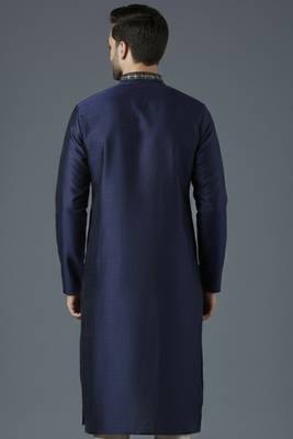 Navy embroidered dupion silk kurta 2
