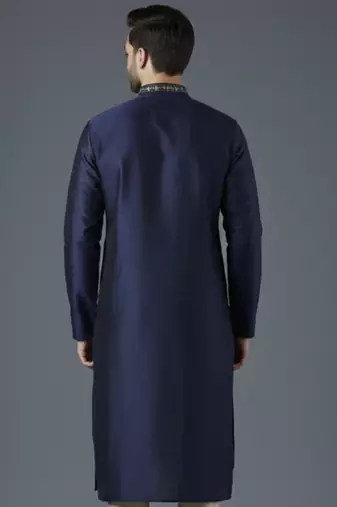 Navy embroidered dupion silk kurta