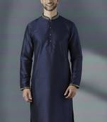 Navy embroidered dupion silk kurta