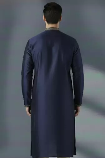 Navy embroidered dupion silk kurta