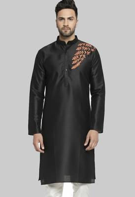 Black embroidered dupion silk kurta 1