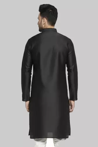 Black embroidered dupion silk kurta