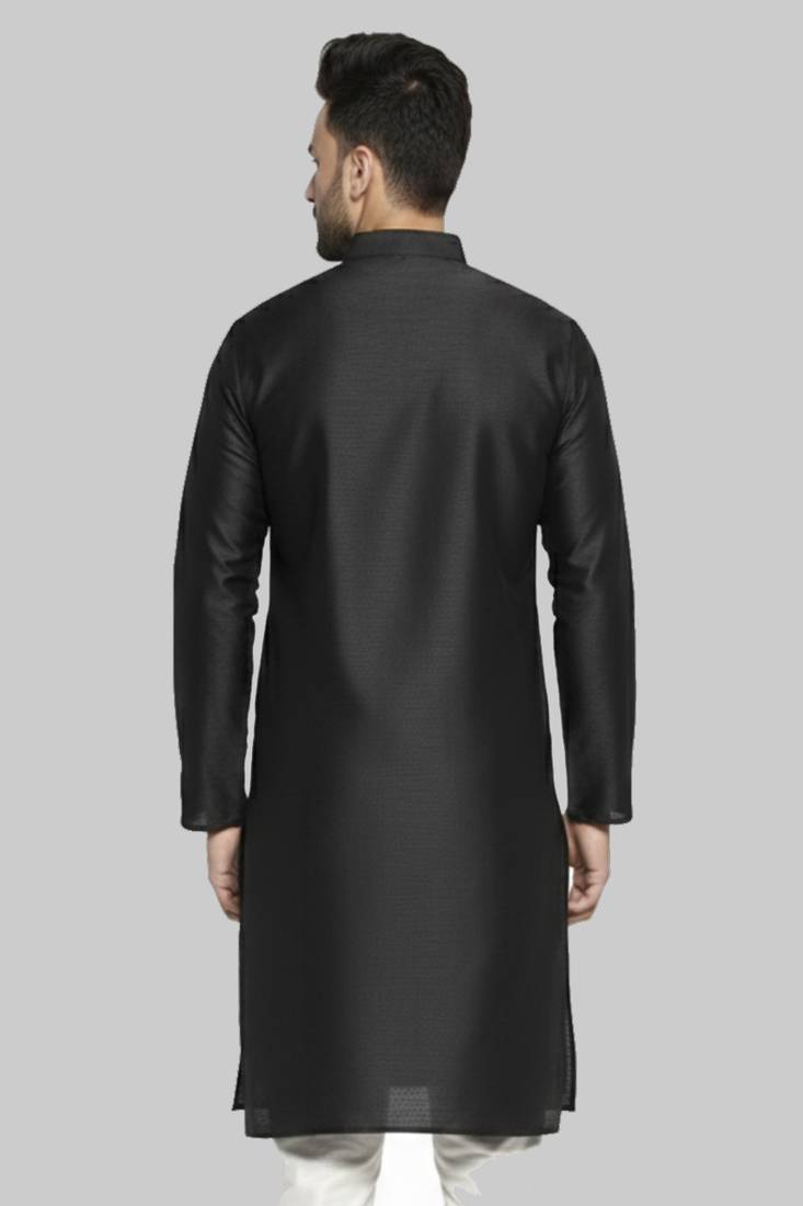 Black embroidered dupion silk kurta