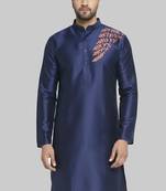 Navy embroidered dupion silk kurta