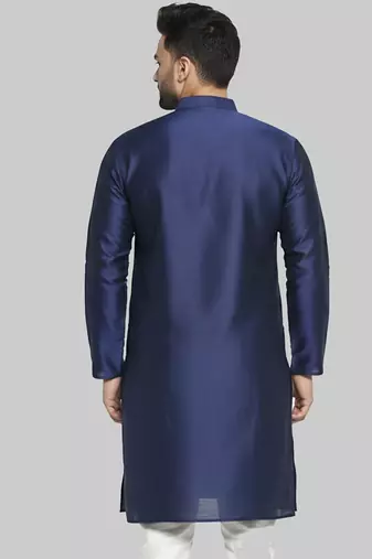 Navy embroidered dupion silk kurta