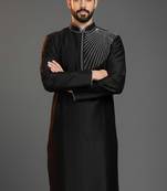 Black embroidered dupion silk kurta