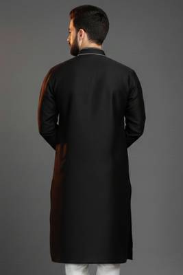 Black embroidered dupion silk kurta 2