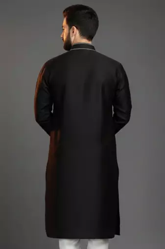 Black embroidered dupion silk kurta