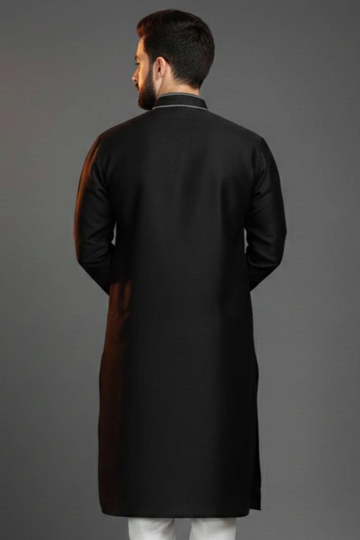 Black embroidered dupion silk kurta