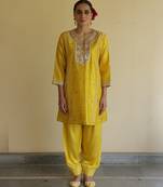 Yellow embroidered silk kurta set