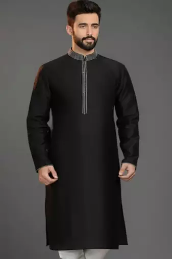 Black embroidered dupion silk kurta