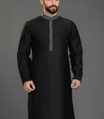 Black embroidered dupion silk kurta