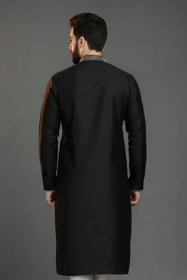 Black embroidered dupion silk kurta 2