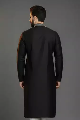 Black embroidered dupion silk kurta