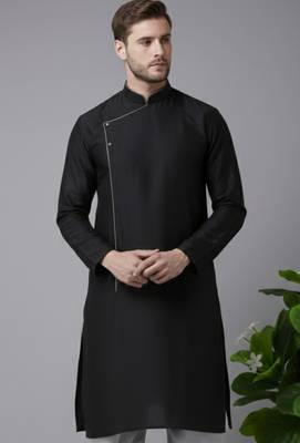 Black embroidered dupion silk kurta 1