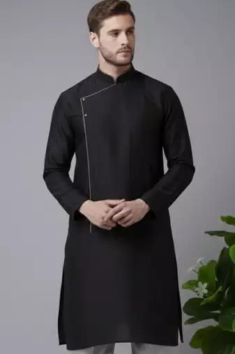 Black embroidered dupion silk kurta