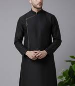 Black embroidered dupion silk kurta