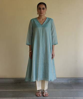 Blue tissue kurta set 1