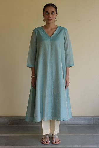Blue tissue kurta set