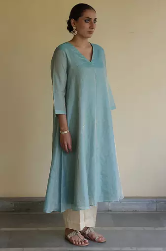 Blue tissue kurta set