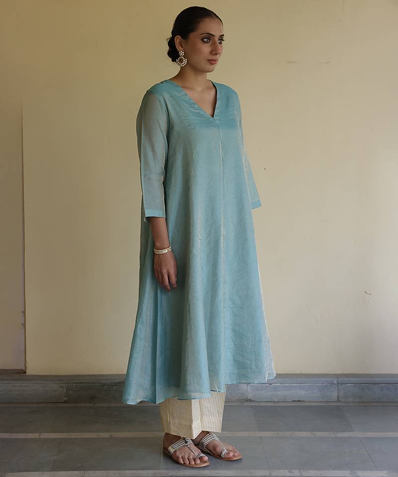 Blue tissue kurta set