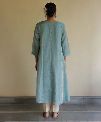 Blue tissue kurta set 3
