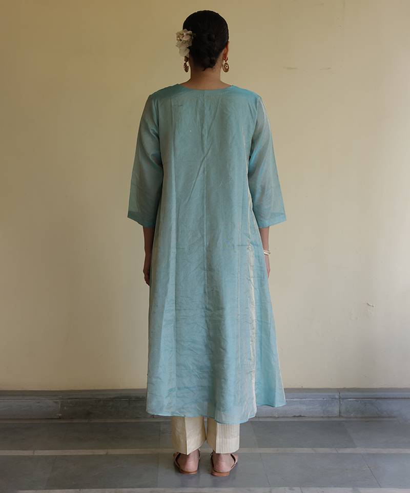 Blue tissue kurta set