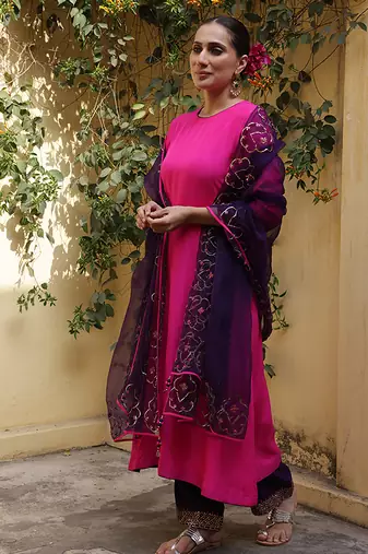 Pink silk kurta set