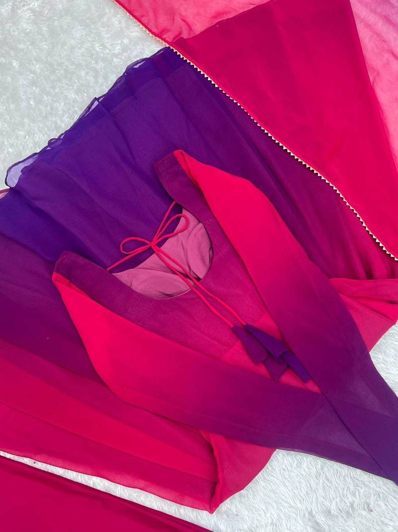 Multicolor georgette tiered gown