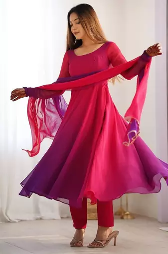 Multicolor georgette tiered gown