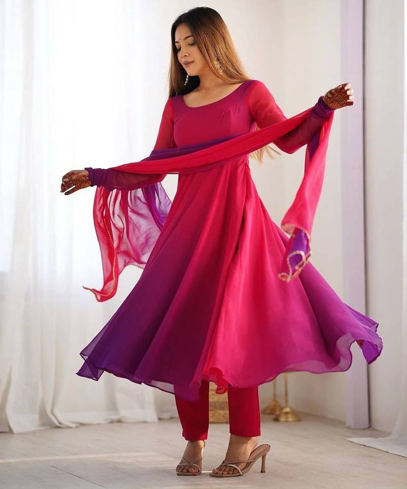 Multicolor georgette tiered gown