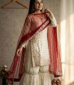 Ivory and maroon sharara set