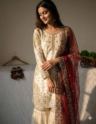 Ivory and maroon sharara set 3