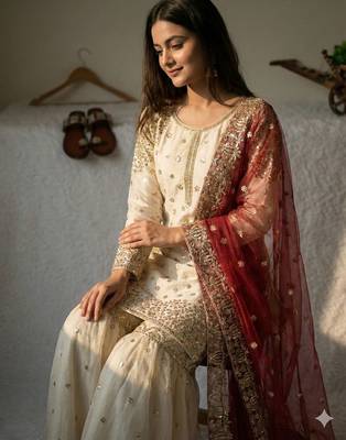 Ivory and maroon sharara set 4