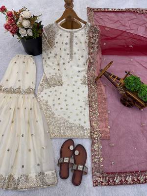 Ivory and maroon sharara set 5