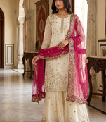 Cream and magenta silk blend sharara