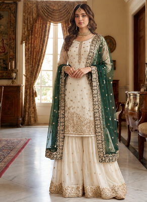 Ivory and emerald green ethnic ensemble 1