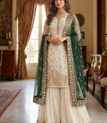 Ivory and emerald green ethnic ensemble