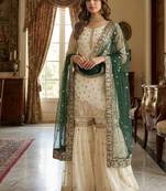 Ivory and emerald green ethnic ensemble