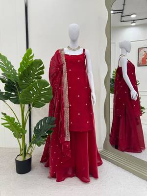 Deep crimson silk blend anarkali set 2